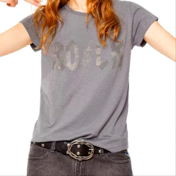 Zadig & Voltaire Skinny Rock ⚡️ Graphic Tee Sequin Embellishments Med NWOT - Picture 1 of 6